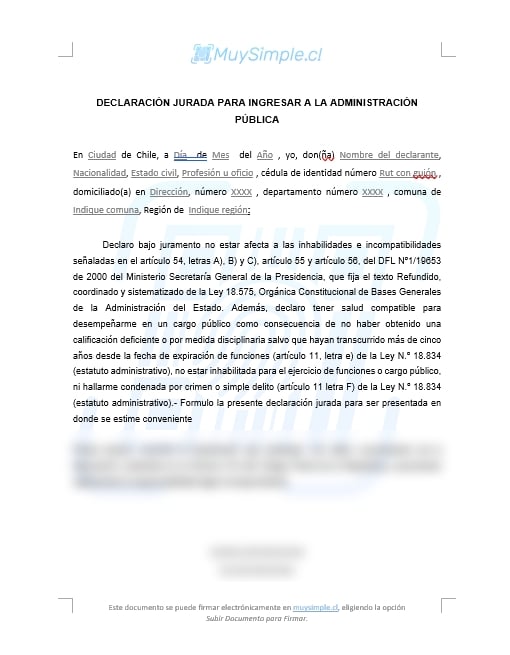 DECLARACION JURADA PARA INGRESAR A LA ADMINISTRACION PUBLICA